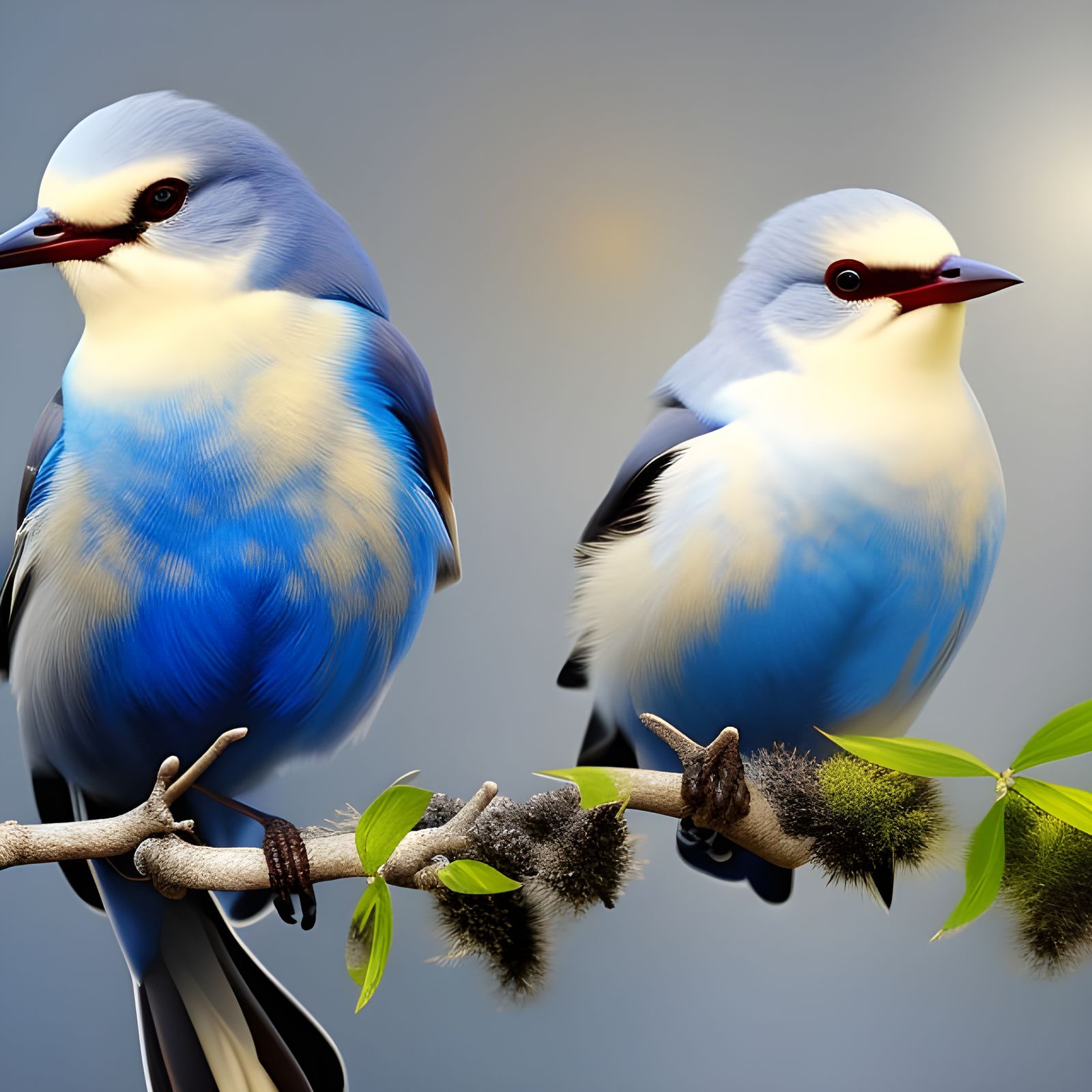 Colorful Wild Birds Eating Raspberries: Oil Painting