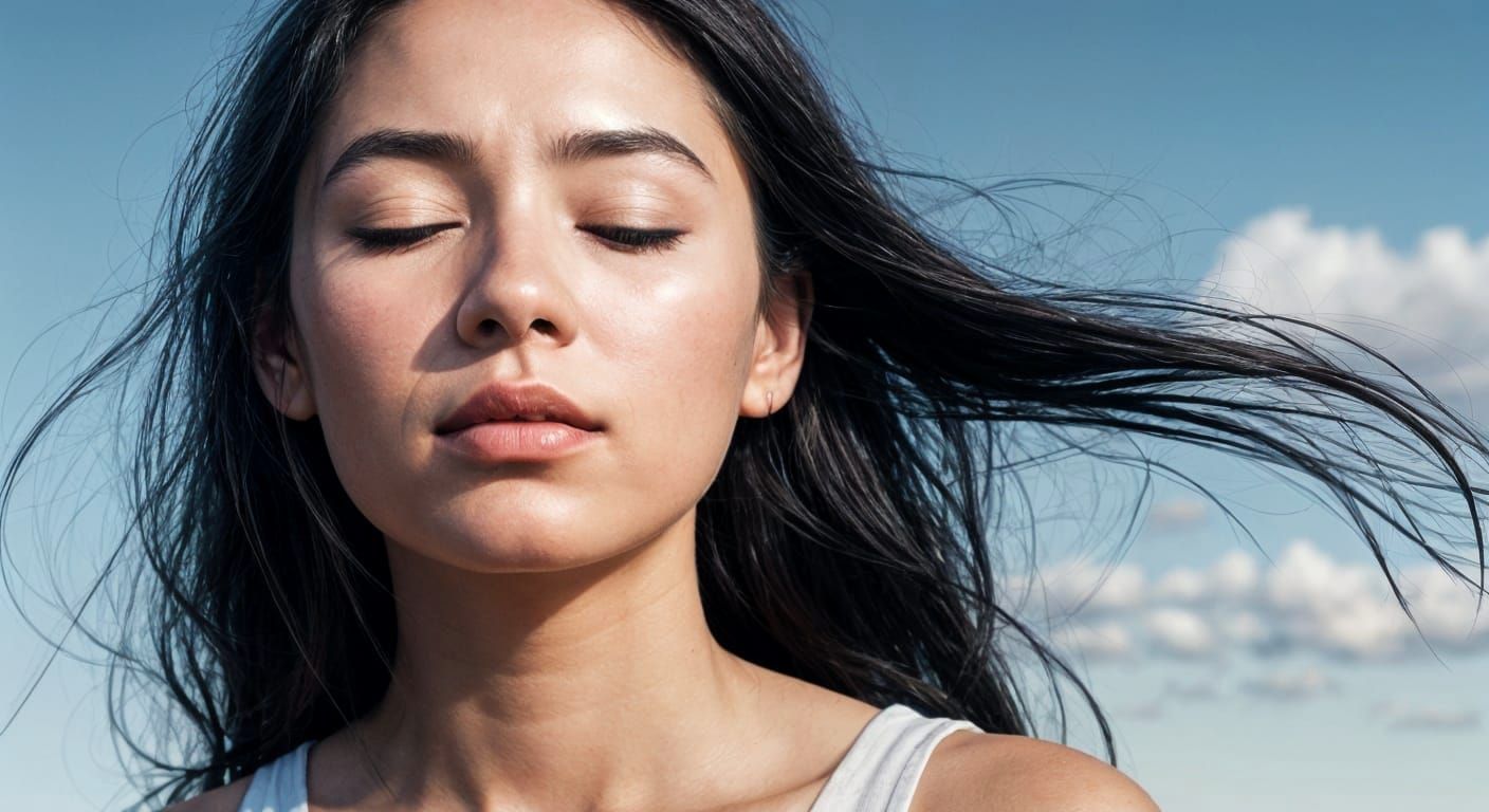 Meditative Androgynous Face in Hyperrealistic Bokeh Photo