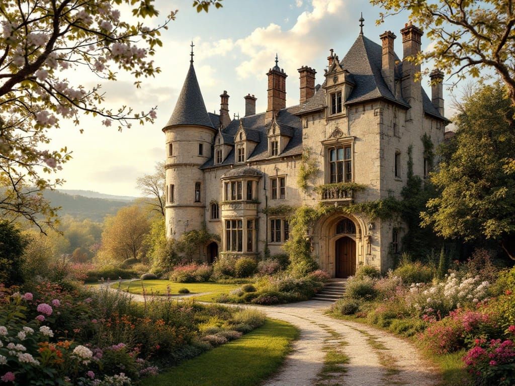 Medieval Chateau in Springtime Serenity