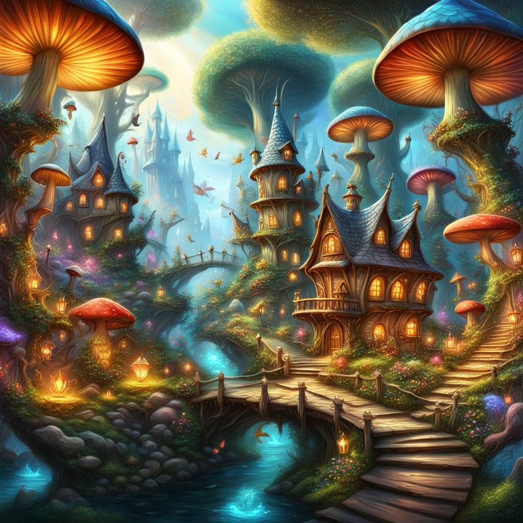 Enchanted Fairy Village in Mushroom Forest