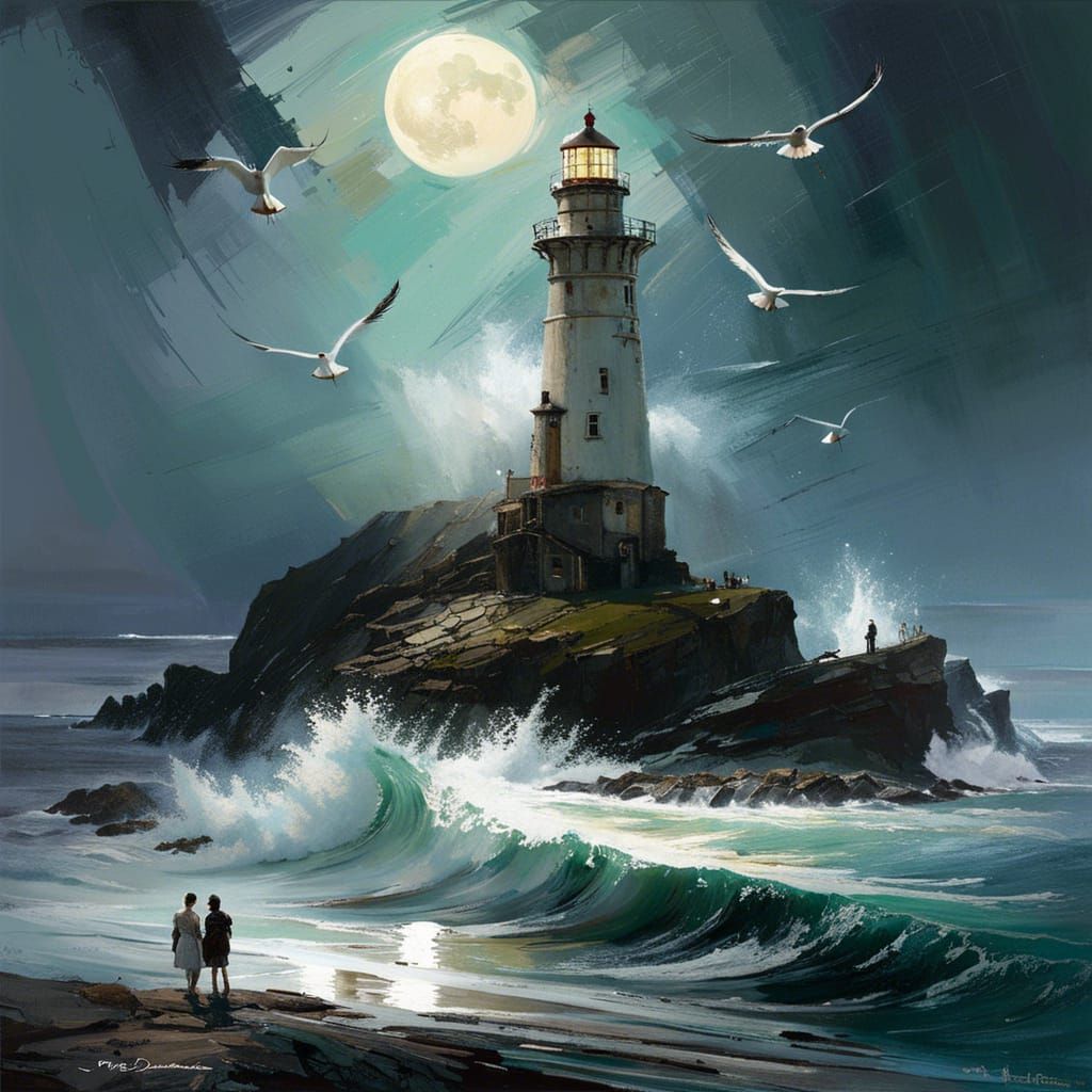 Lighthouse on Cliff at Night, Matte Painting
