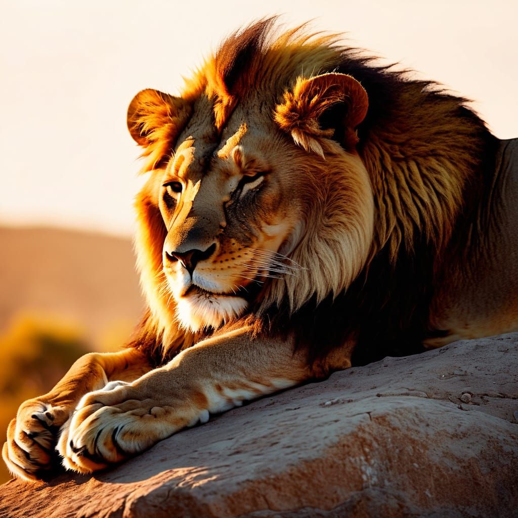 Surreal Lion Basks in Warm Sunset Light