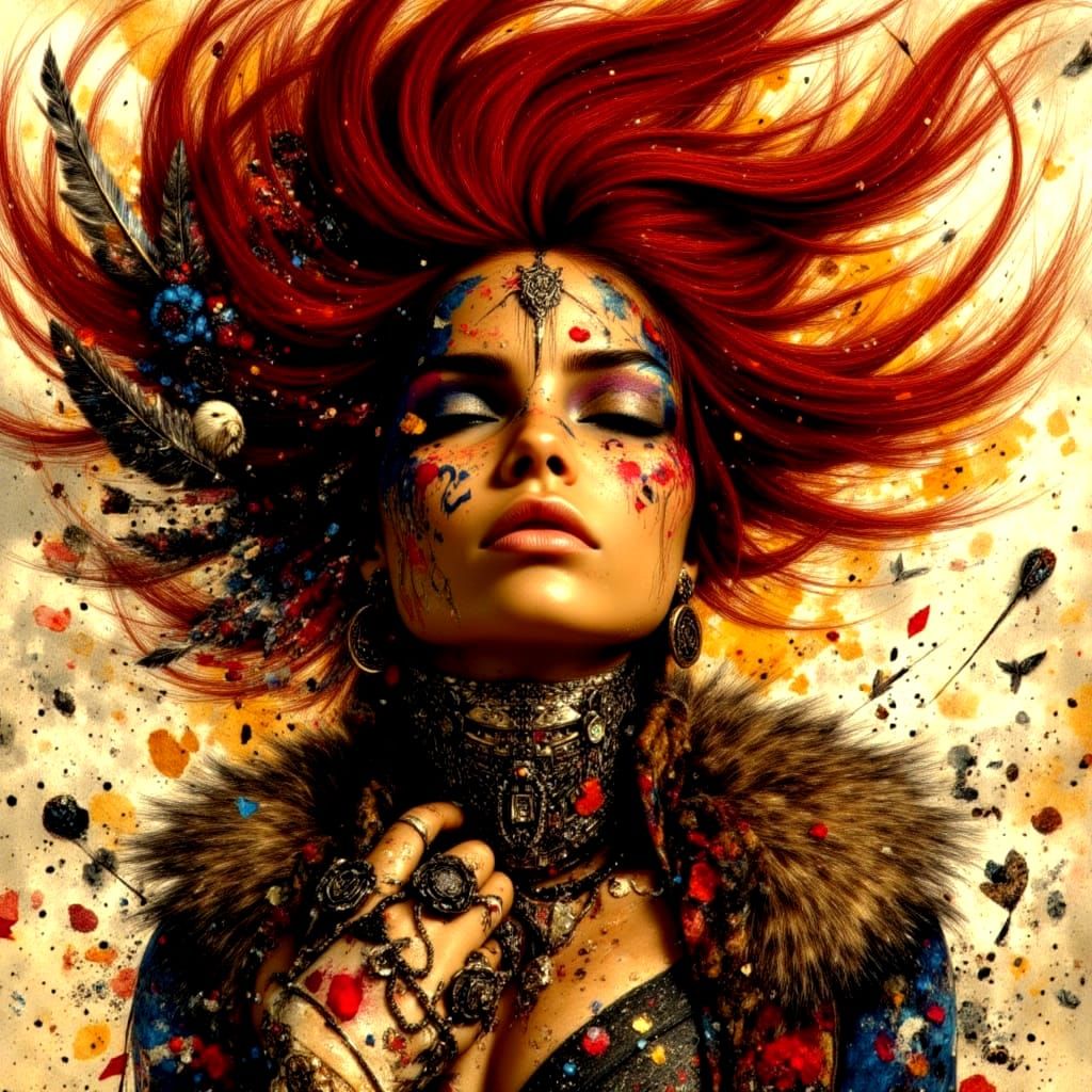 Latina Warrior in Hypermaximalist Abstract Punk Style