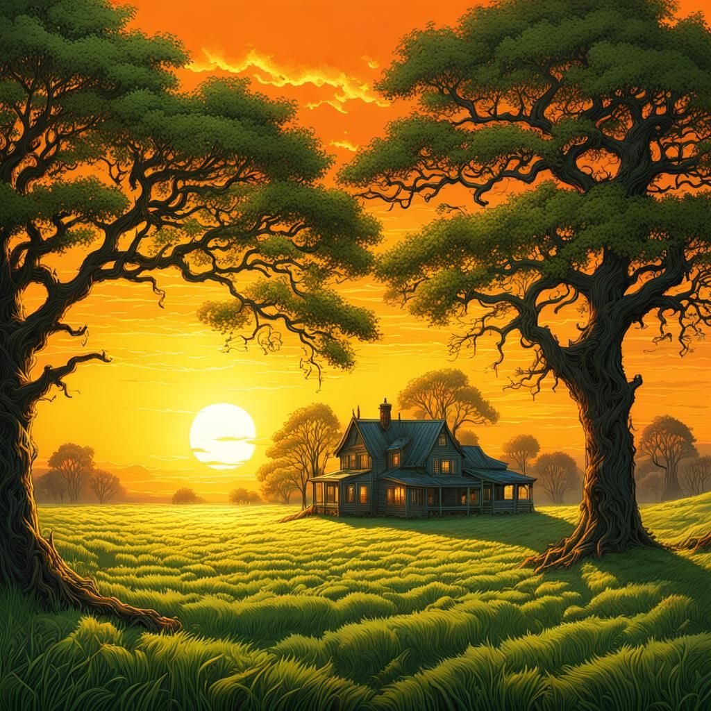 Vibrant Spring Sunrise in Comic Book Style