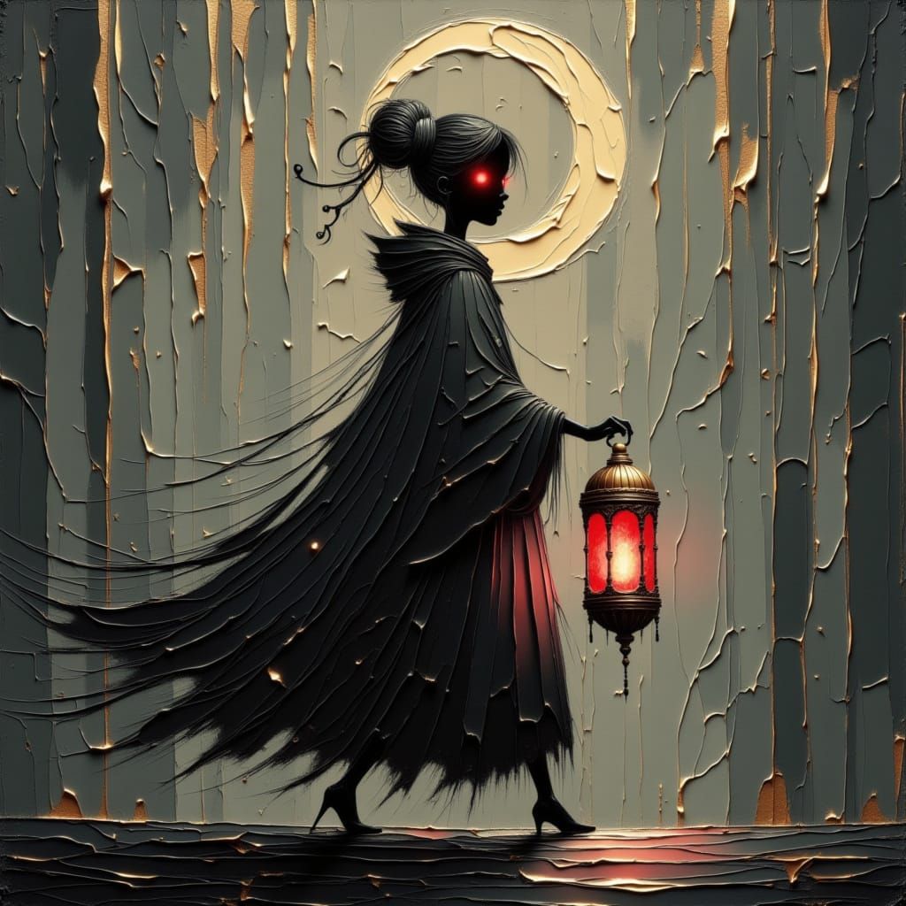 Lantern Lord with Crimson Flame, in Dark Surreal Style