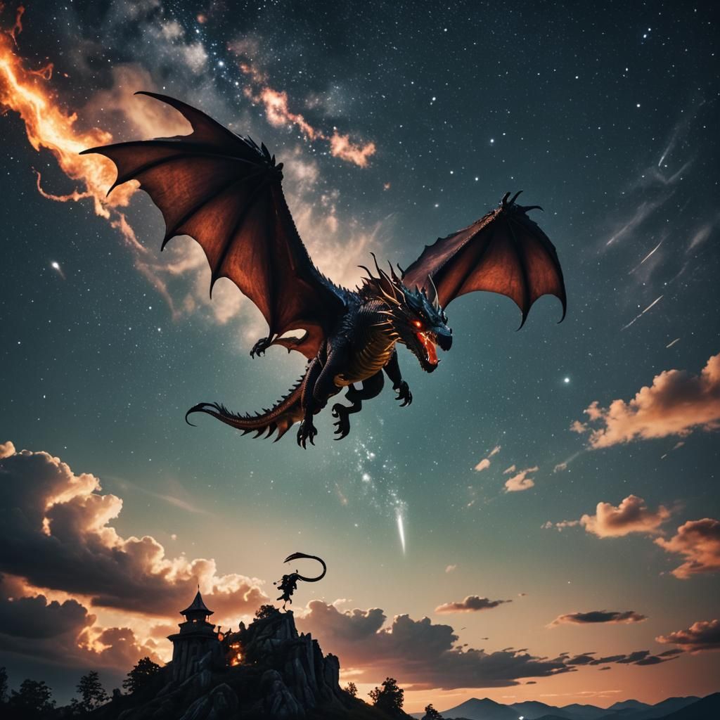 Dramatic Dragon Flight in Cinematic Nightscape