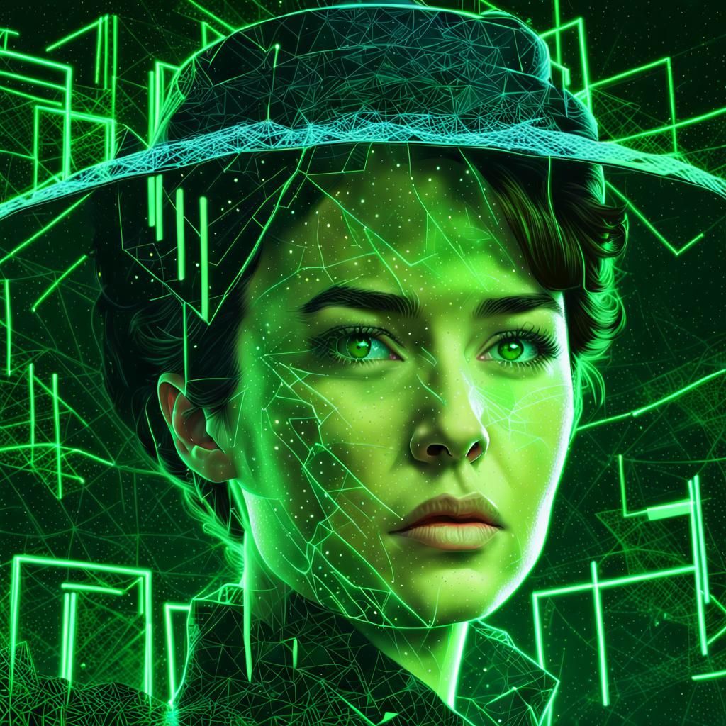 Mary Poppins as Neo in Electric Matrix Style