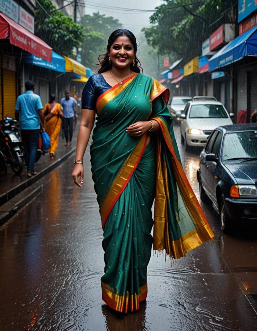 Sensual Indian Beauty Struts Through Mumbai Rain in Pop Art ...
