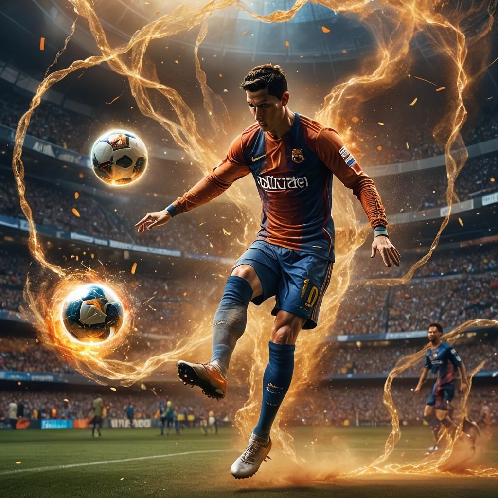Soccer Fantasy: Ronaldo Kicks Glowing Ball in Matte Painting