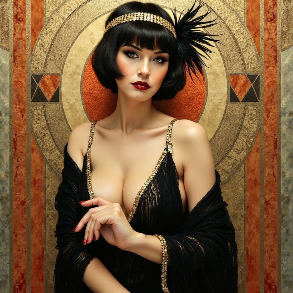 Glamorous Flapper Goddess in Art Deco Splendor