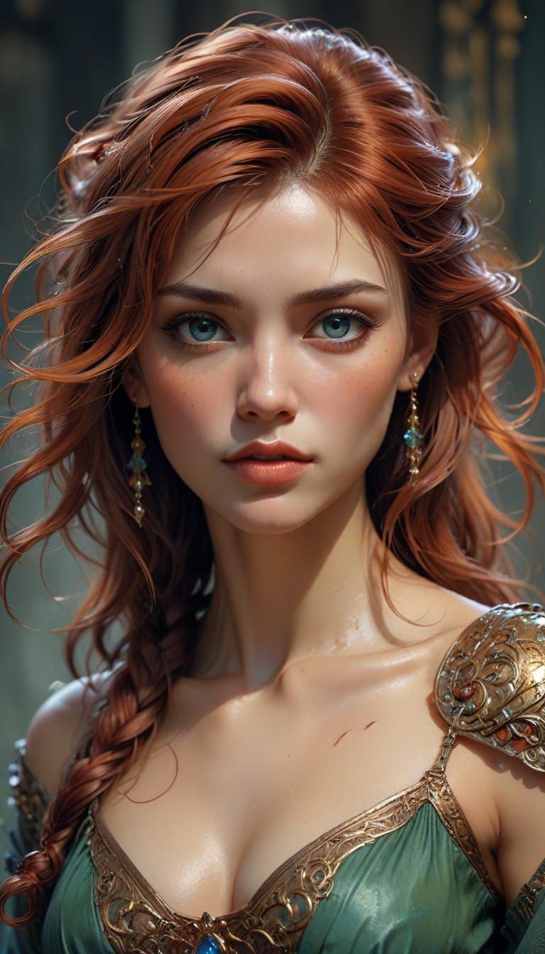 Sultry Redhead Fantasy Portrait in Digital Painting Style
