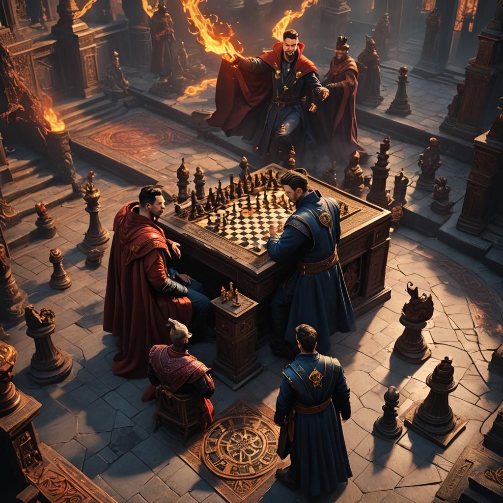 Doctor Strange and Hellboy Play Chess