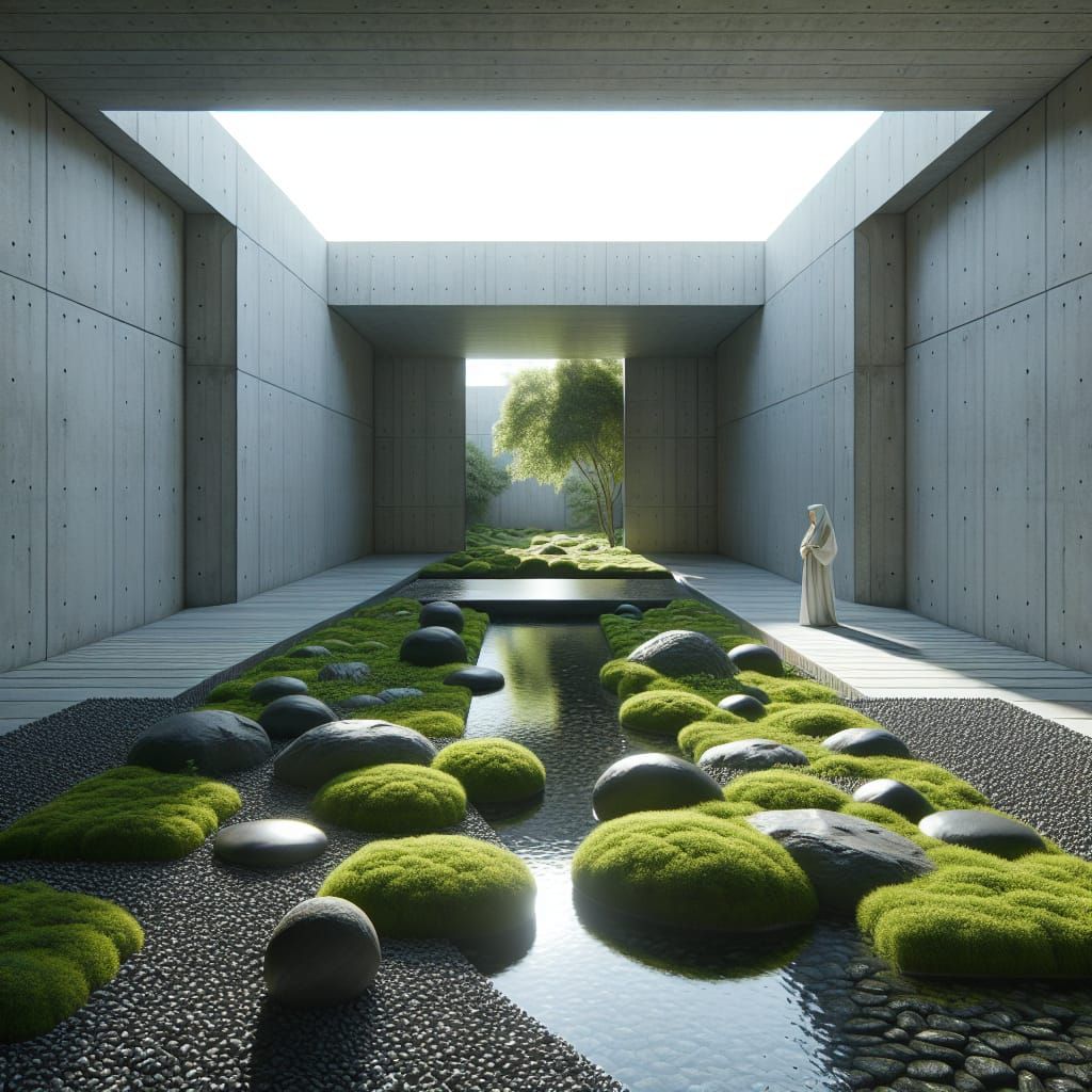 Serene Zen Garden with Contemplative Figure