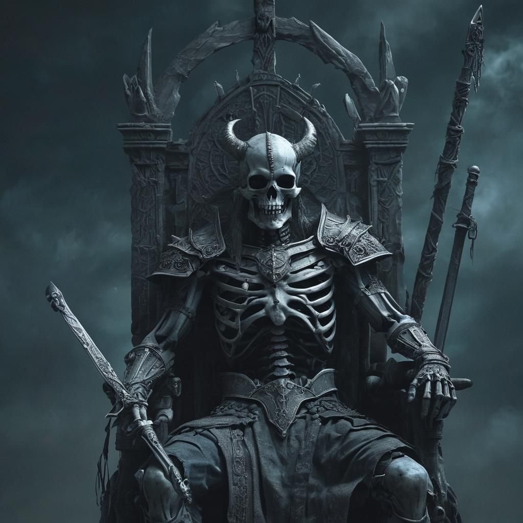 Viking Skeleton King on Throne: Dark Fantasy Art