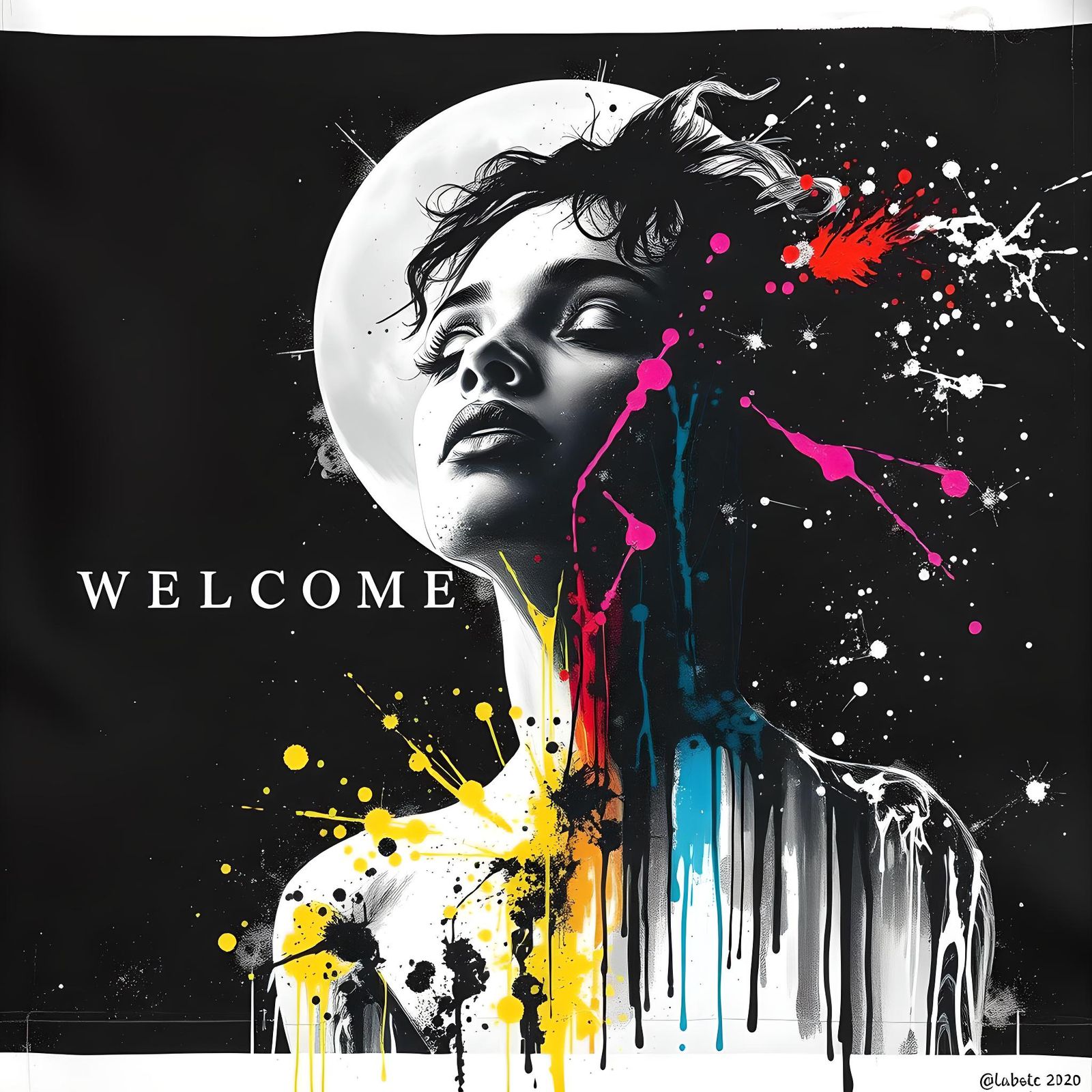 Radiant Girl in Black and White Watercolor Painting