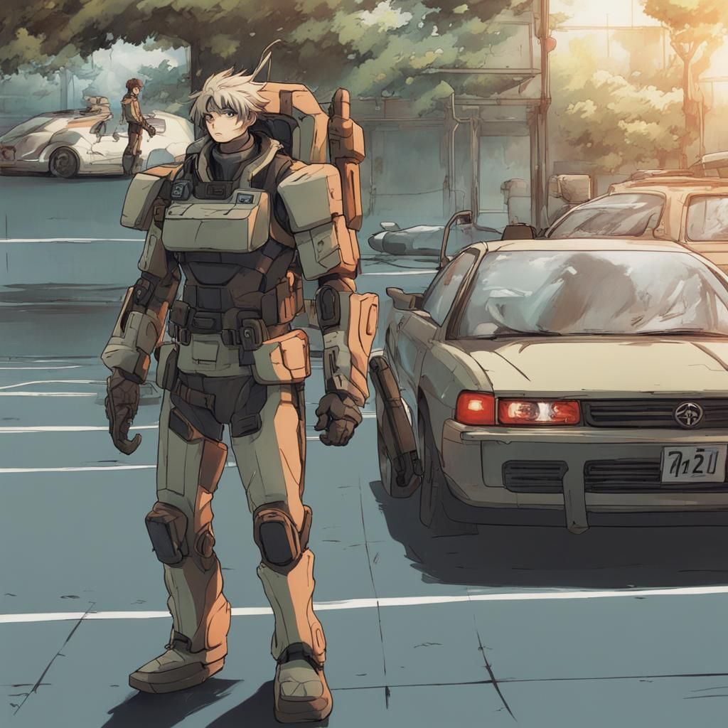 Cyberpunk Anime Character Running to Car