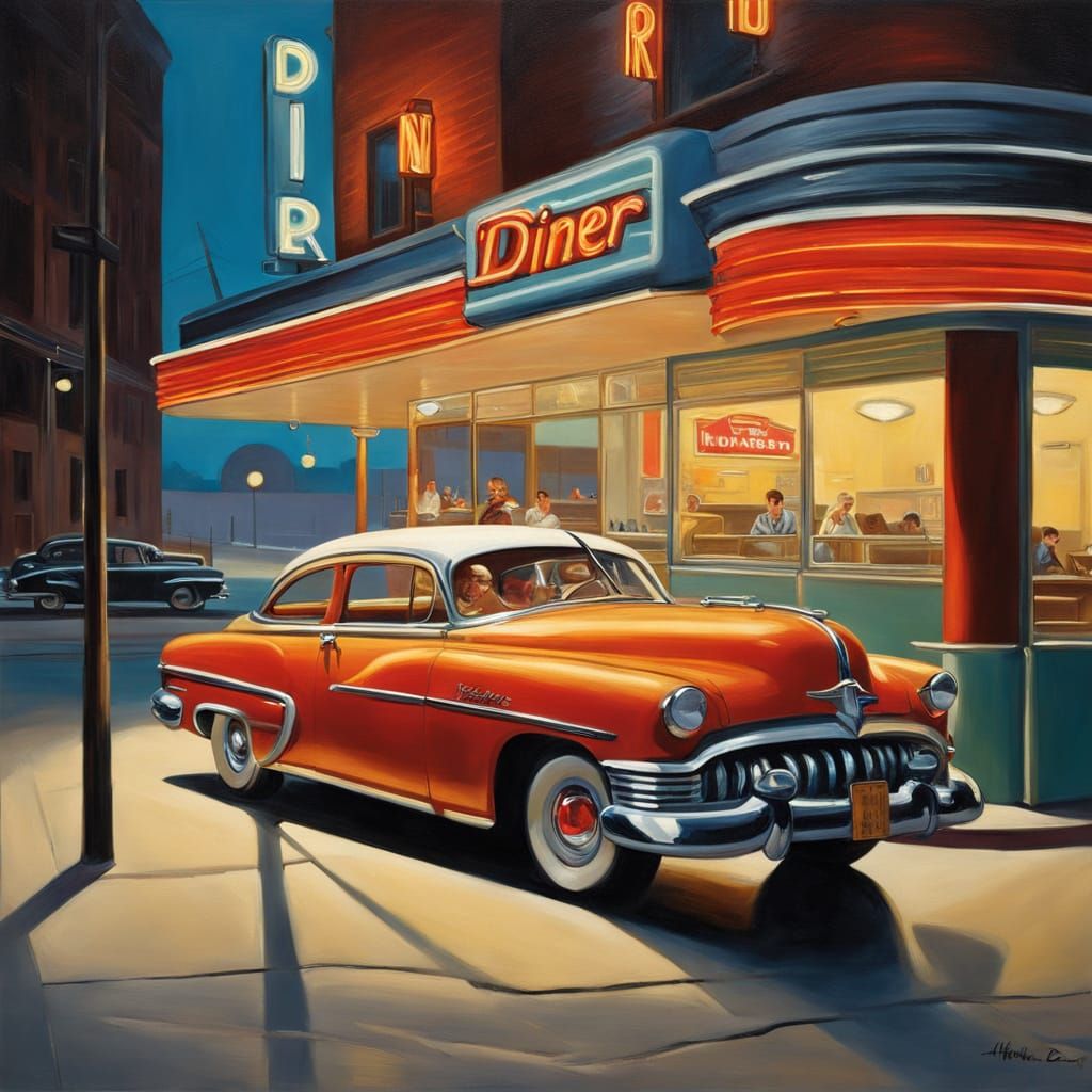 1950s Diner Scene in Edward Hopper Style