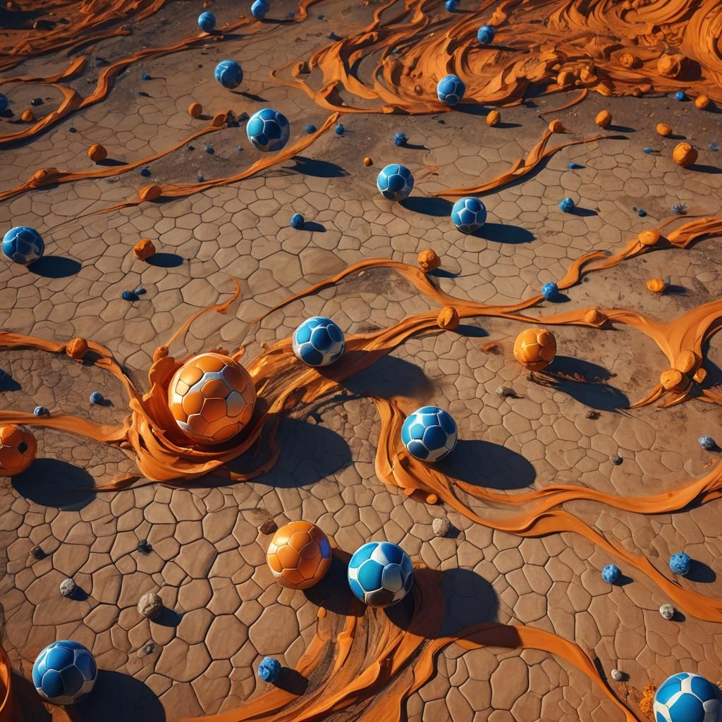 Soccer Balls Swirling in Orange Tornado