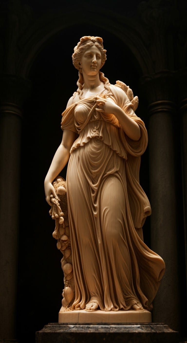 Elegant Ivory Statue of a Beautiful Woman