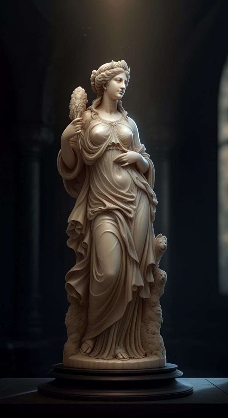 Elegant Ivory Woman Statue in Atmospheric Lighting