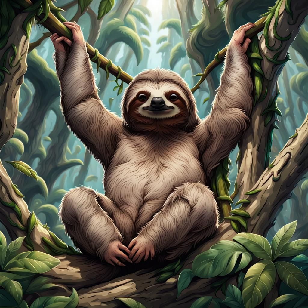 Chillcore Sloth in Natural Environment Cartoon