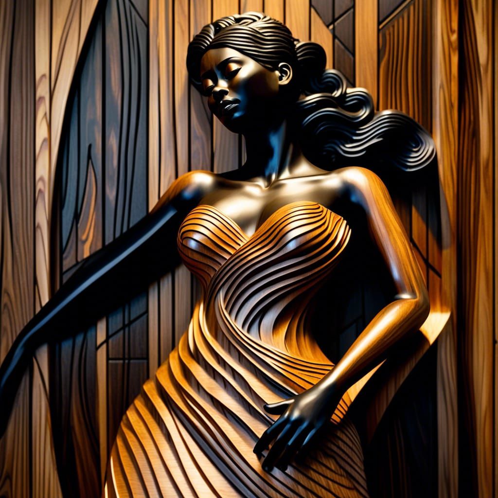 Ebony Wood Sculpture of Woman in Flowing Dress