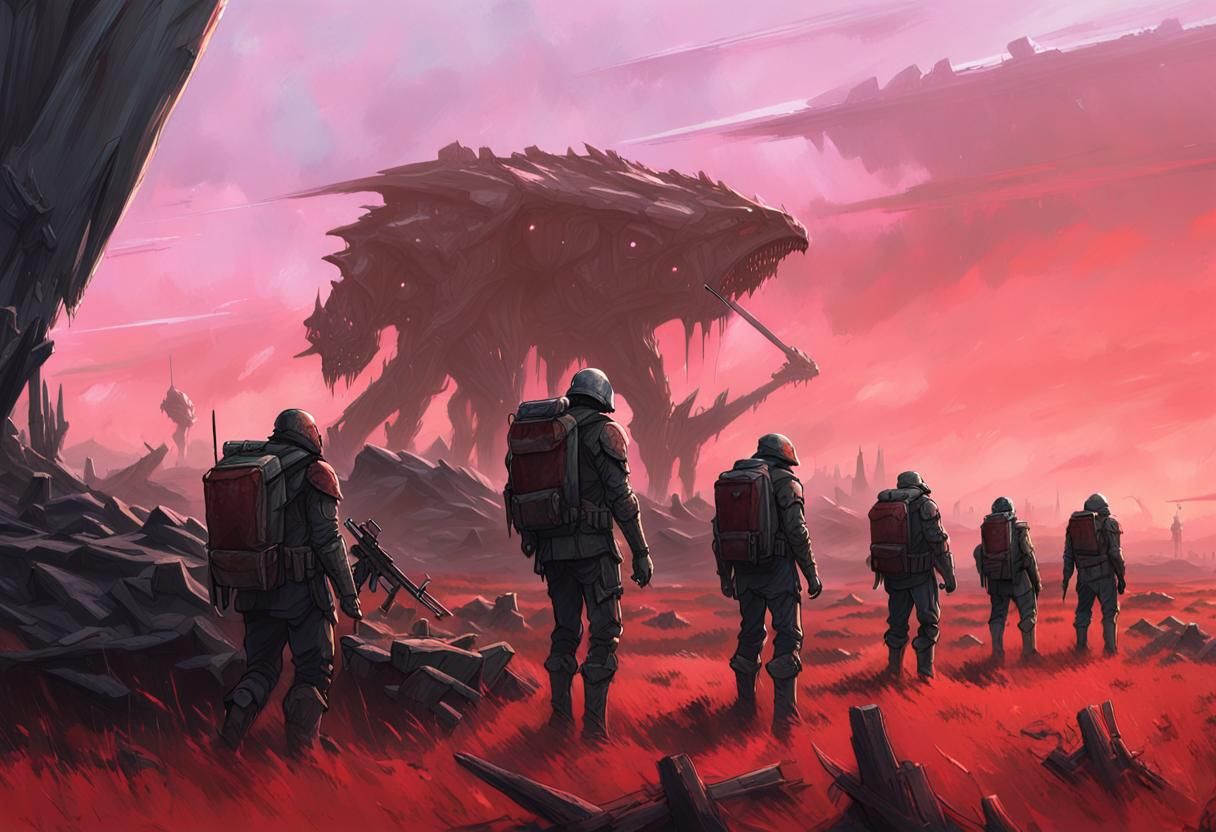 Soldiers Observe Alien Army: Epic Fantasy Concept Art