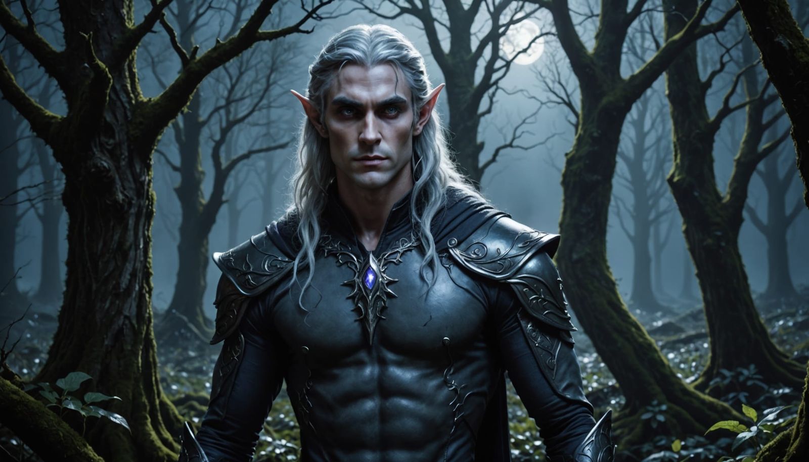 Dark Elf Warrior in Moonlit Forest