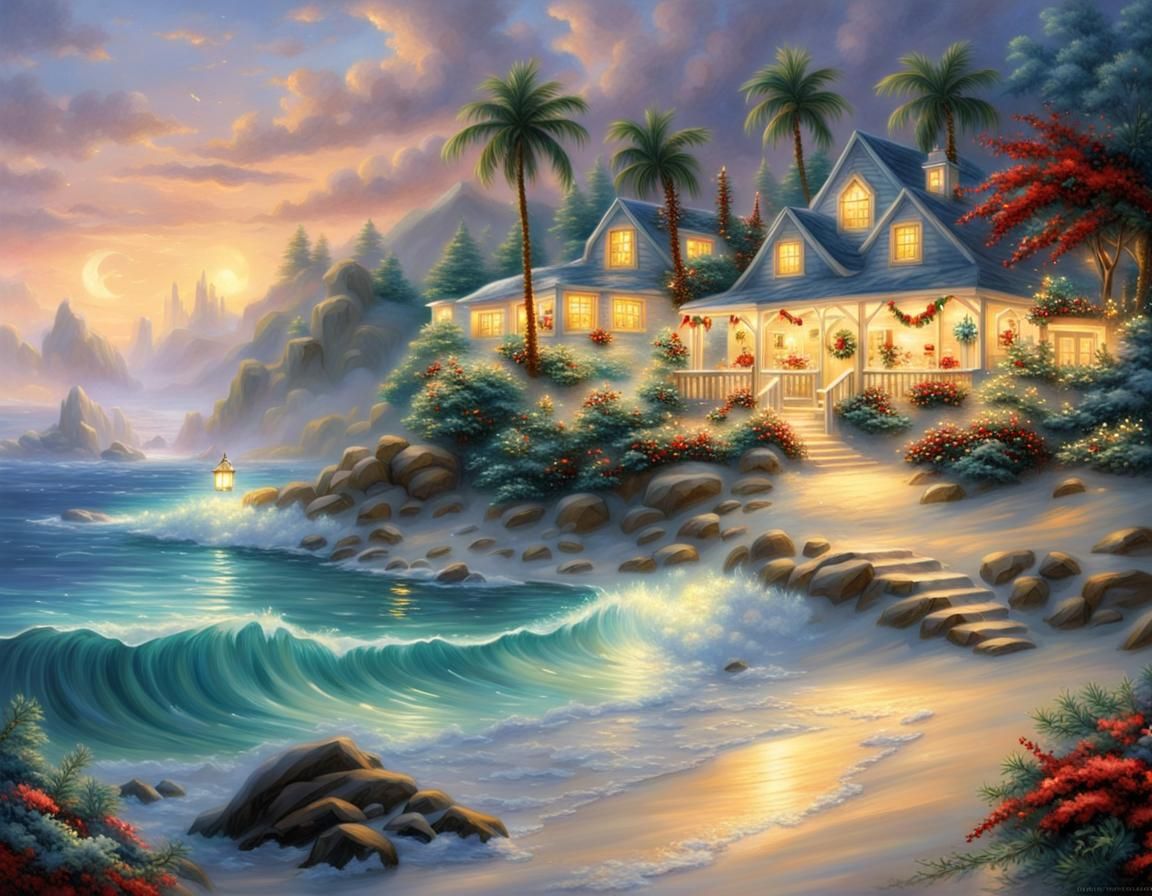 Festive Christmas Lights Adorn Island Beach Oasis