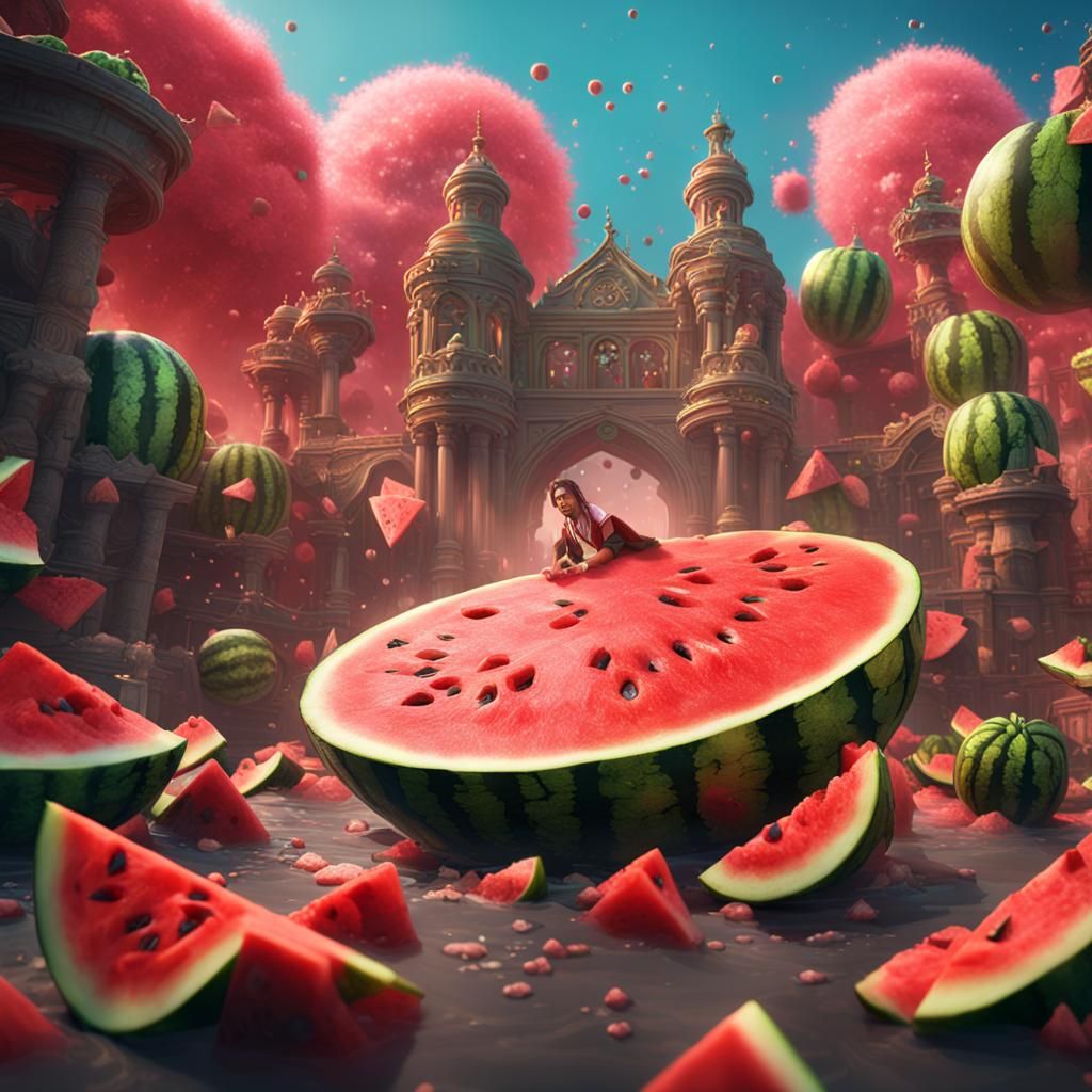 Fantastical Scene in Watermelon Sugar: Detailed Matte Painti...