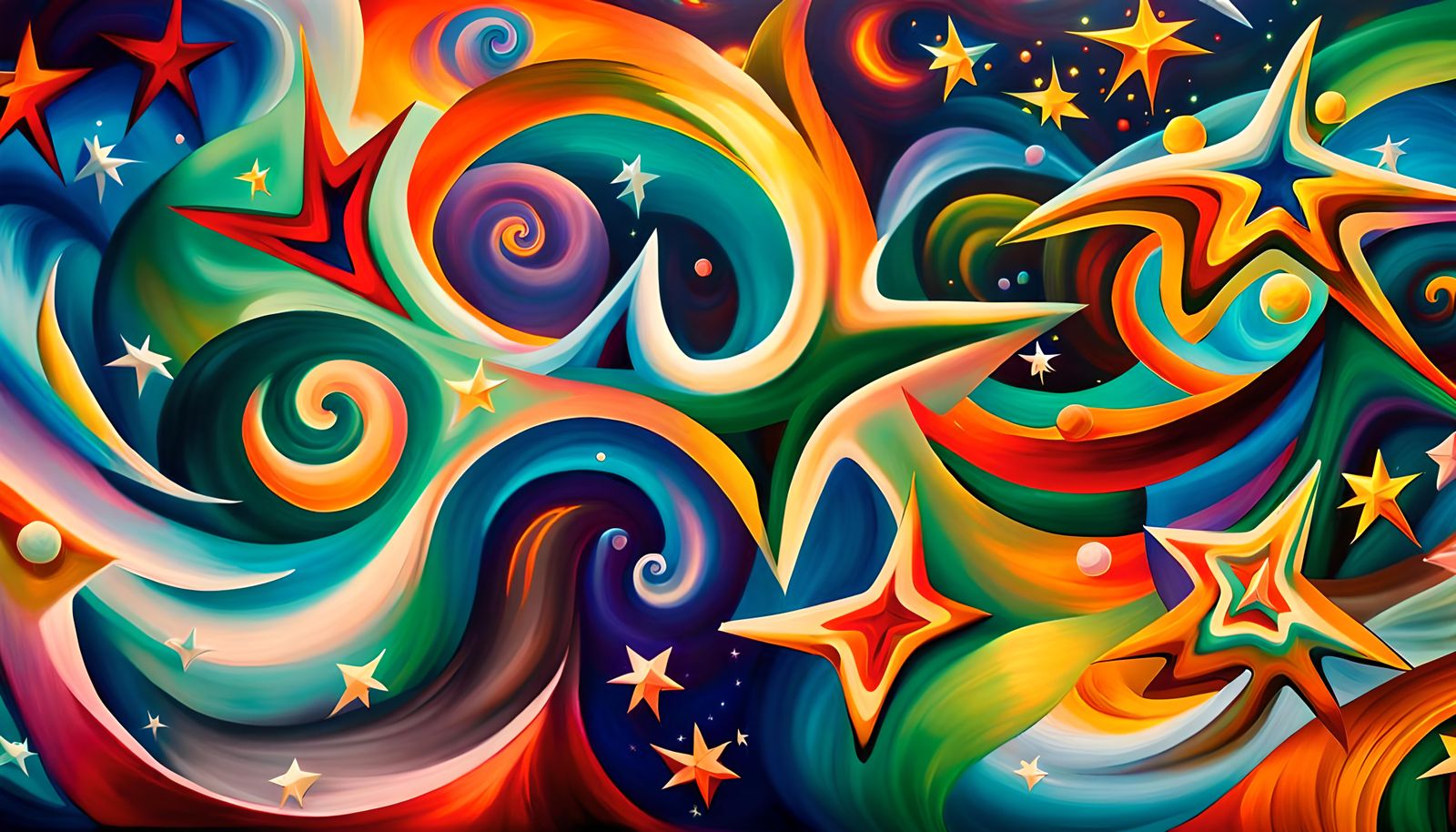 Swirling Stars in Electromagnetic Field: Impasto Painting