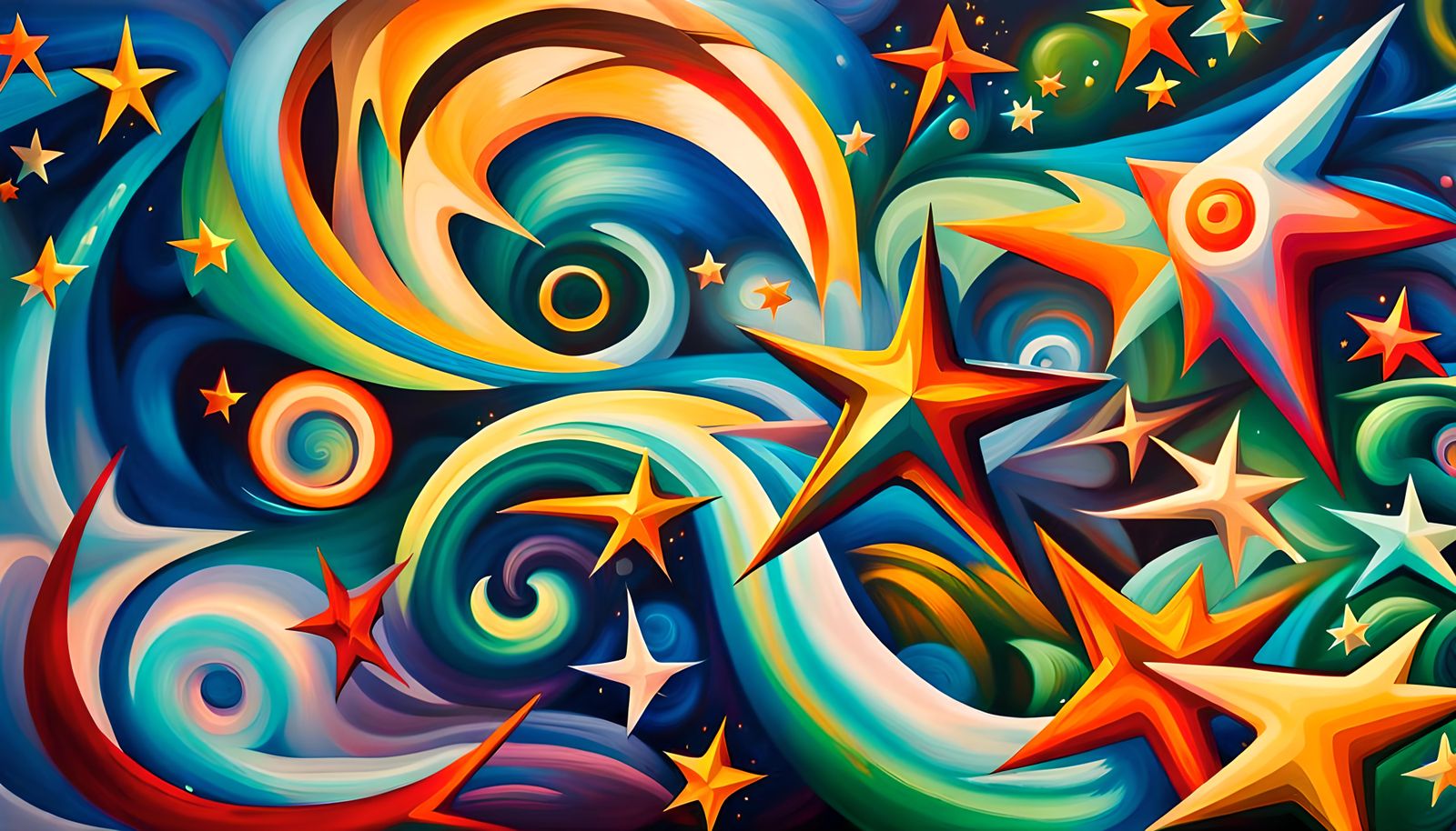 Harmonious Swirling Stars in Impasto Oil Painting Style