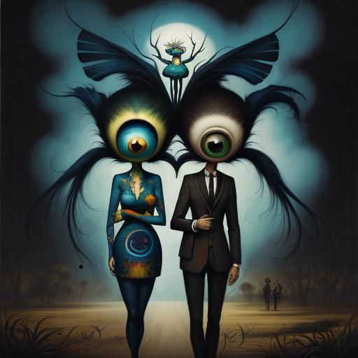 People in Pop Surrealist Style with Big Eyes