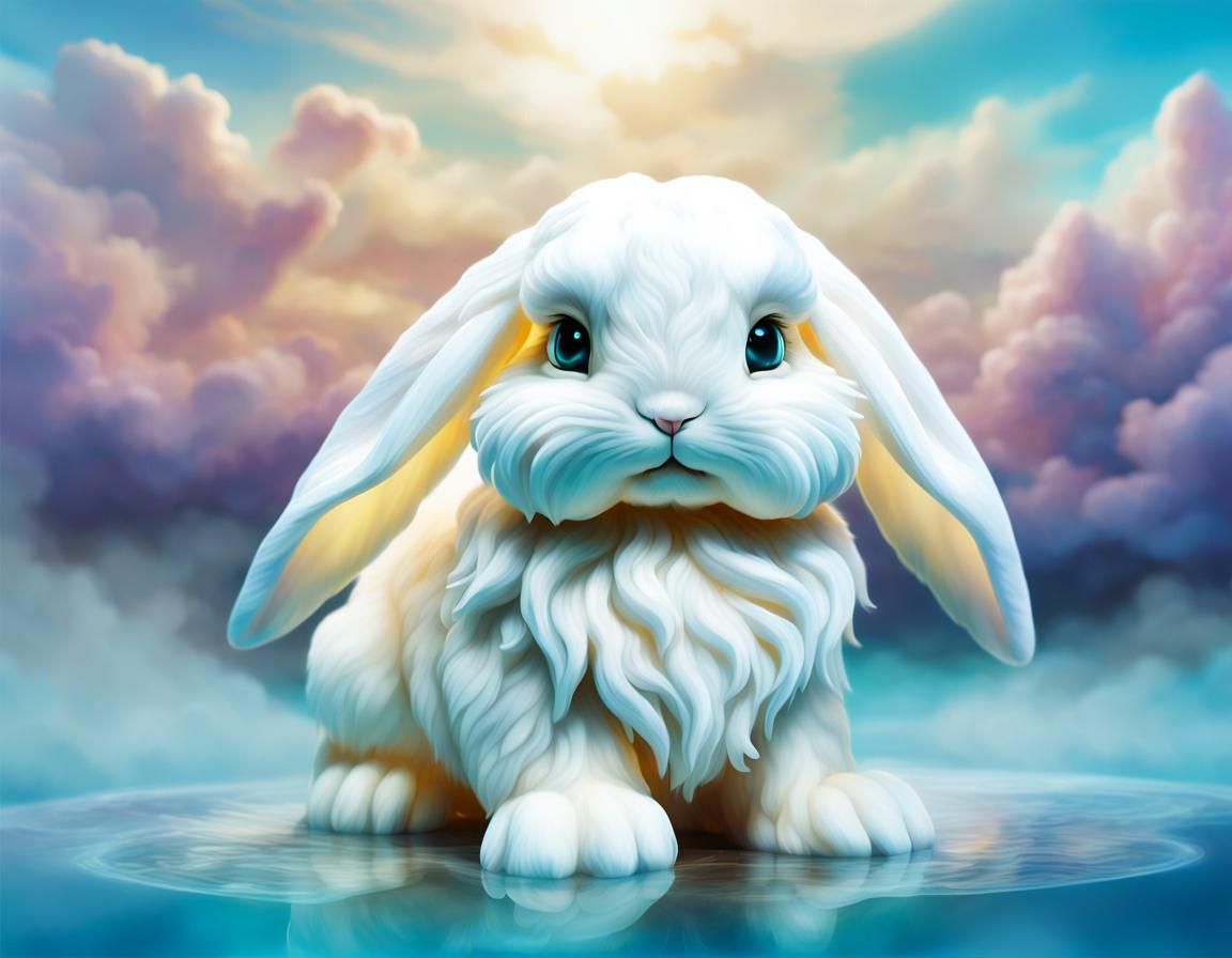 Gaseous Baby Lop-Eared Rabbit in Cloud Art Style