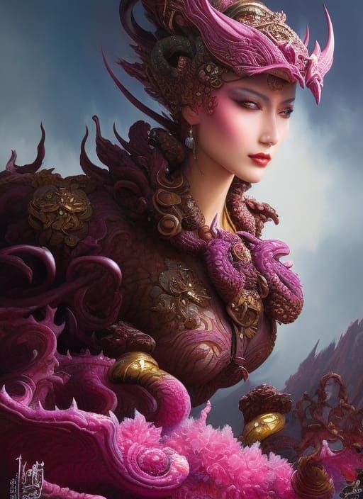 Pink Slime Monster Lady in Splash Art Style