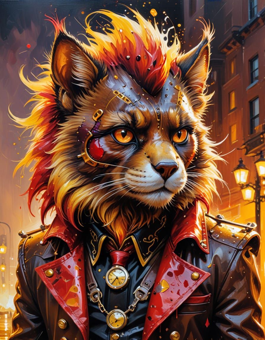 Steampunk Chocolate Creature with Fire-Red Fur as Oil Painti...