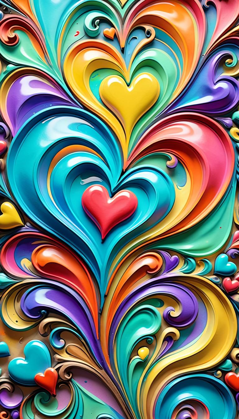 Psychedelic Swirly Hearts in Pastel Watercolor Style