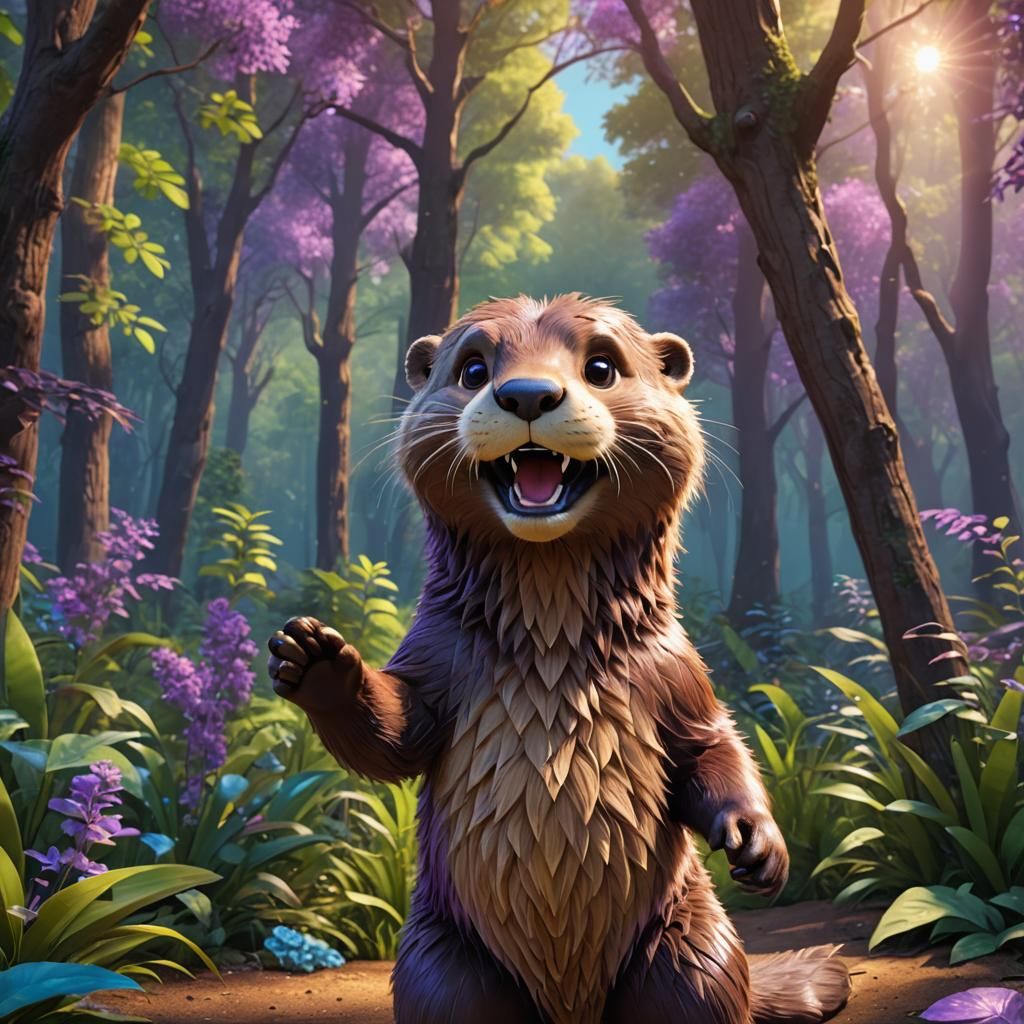 Cartoon Otter in Lion Costume, Pixar Style 3D Art