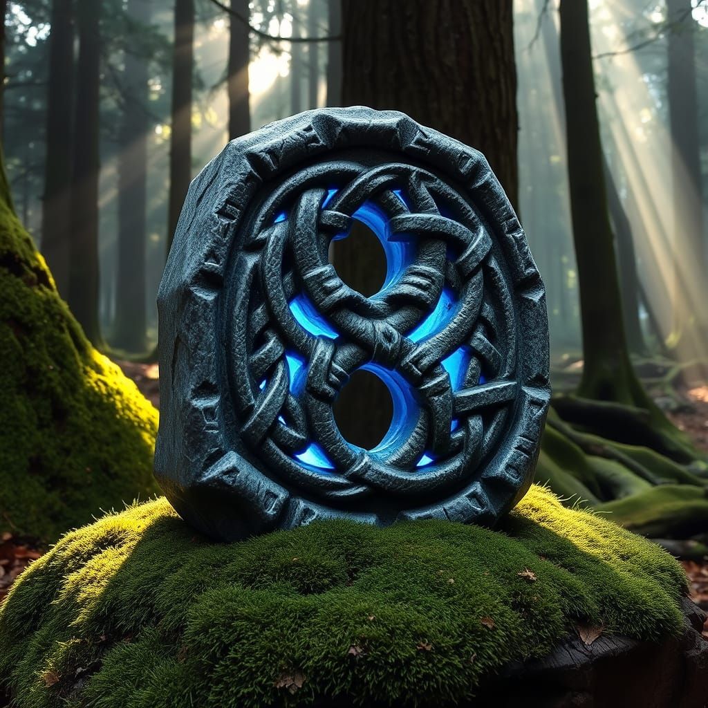 Glowing Celtic Knotwork Number 8 on Forest Altar