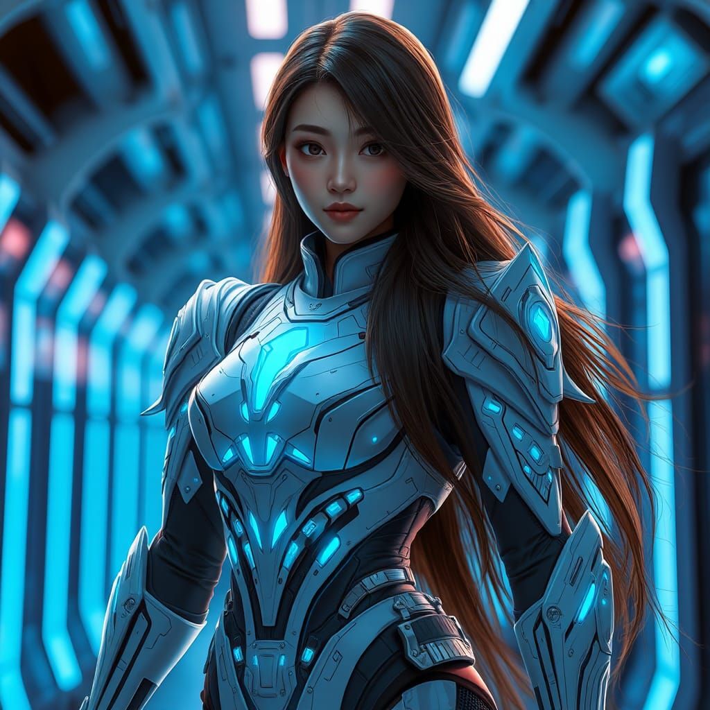 Futuristic Asian Woman in Sci-Fi Armor