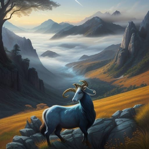 Majestic Goat in Vibrant Landscape