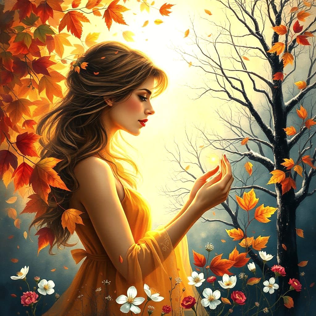 Whimsical Autumn Dream with Ethereal Beauty and Endless Love