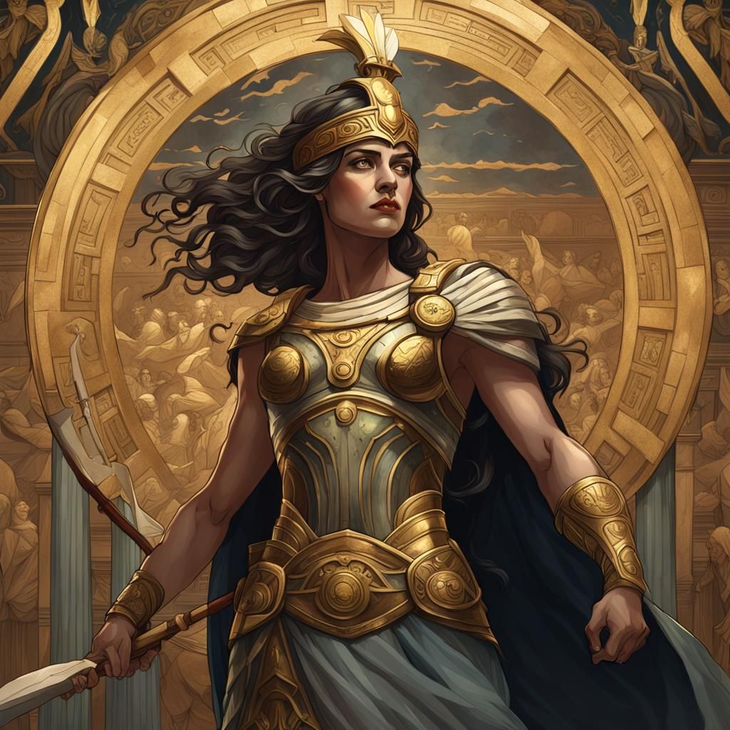 Athena Portrait in Art Nouveau Dark Fantasy Style