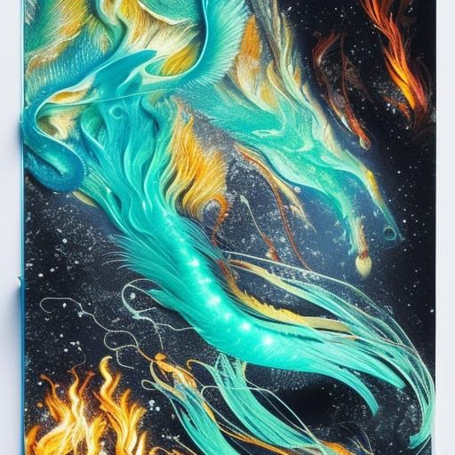 Bioluminescent Fire Bats: Hyperdetailed Fluid Gouache Illust...