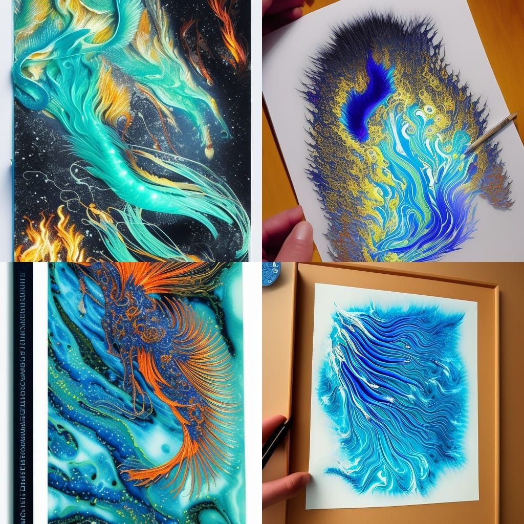 Bioluminescent Fire Bats in Vibrant Fluid Gouache Illustrati...