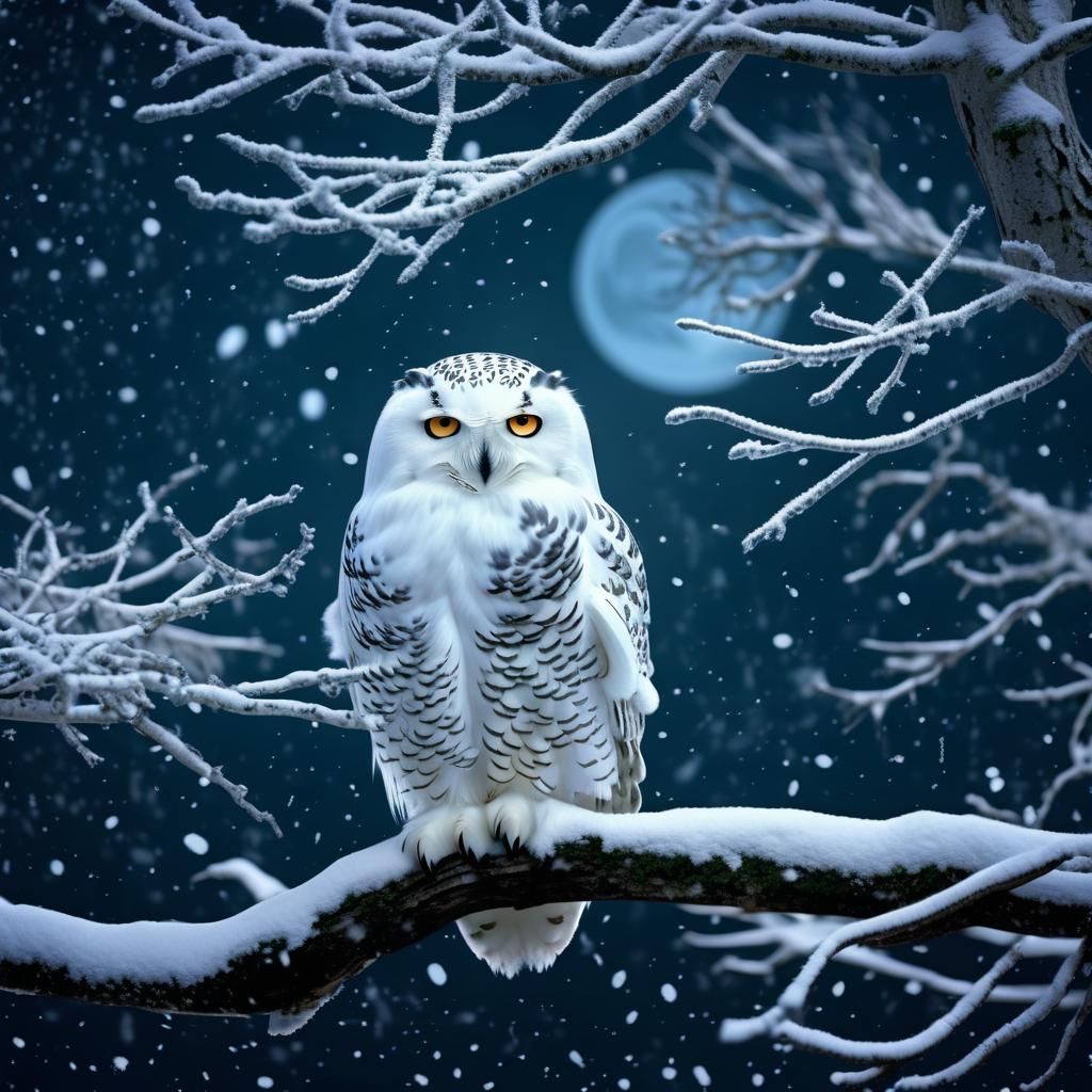Snowy owl in the snow
