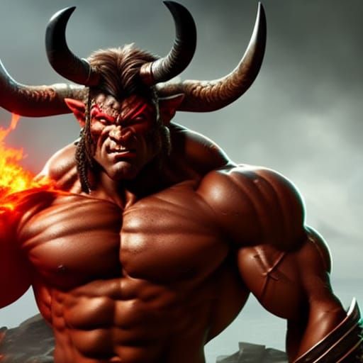 Fierce Minotaur Barbarian in Hyperrealistic 4K