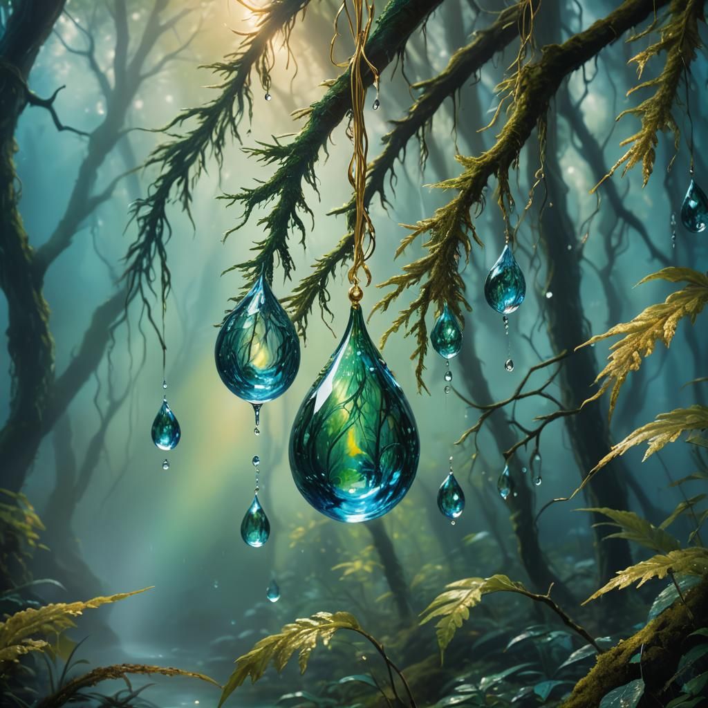 Mystical Water Drop in Fantasy Forest Matte Painting