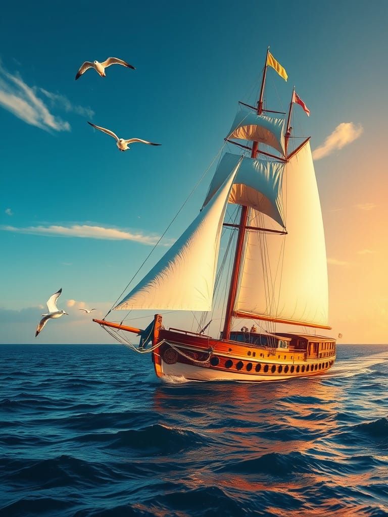 Elegant Sailboat Glides Through Crystal-Clear Waters in a Br...