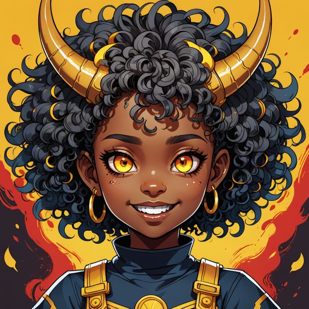 Vibrant Chibi Demon Girl with Yellow Eyes